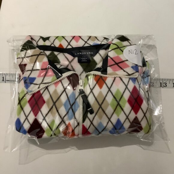Lands' End ThermaCheck Fleece Argyle Pullover Sweatshirt Women Small 1/4 Zip - Picture 9 of 9